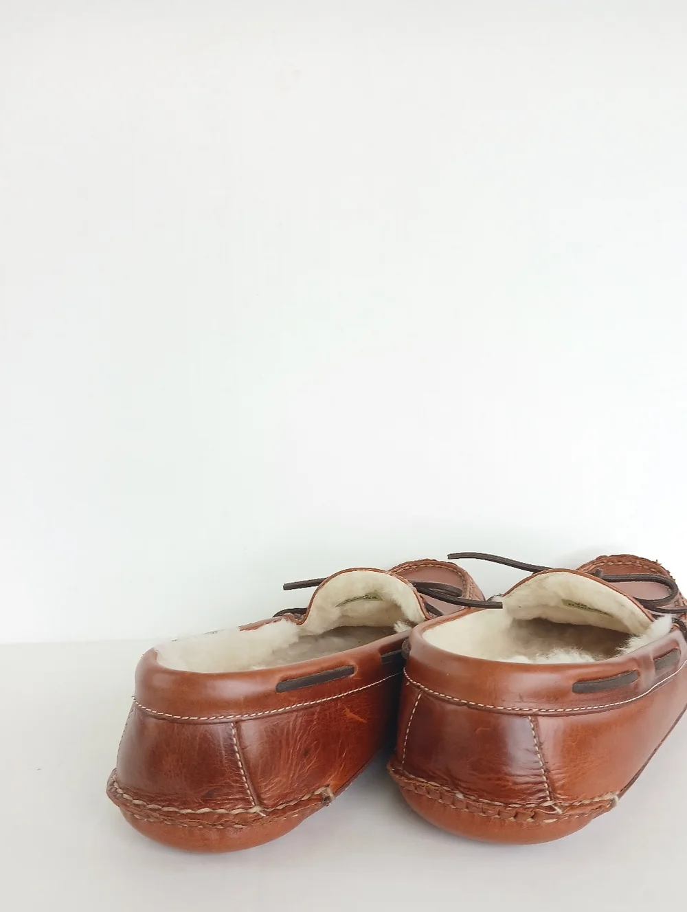 L.L. Bean Double Sole Leather Moccasin Slippers Shearling Lined
